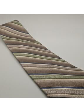 Pierre Cardin Men's 100% Silk Striped Pointed Tie Logo Brown Green Blue 157 Gold